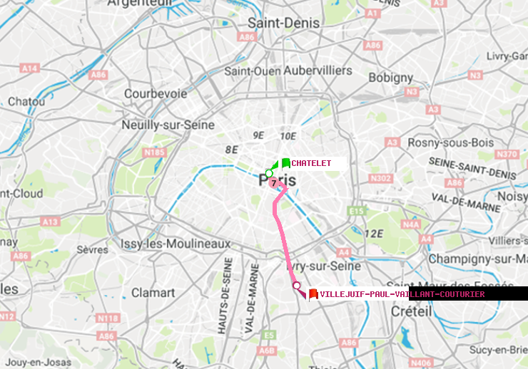 plan itinéraire ratp de Châtelet à Villejuif-Paul Vaillant Couturier (Hôpital Paul Brousse)