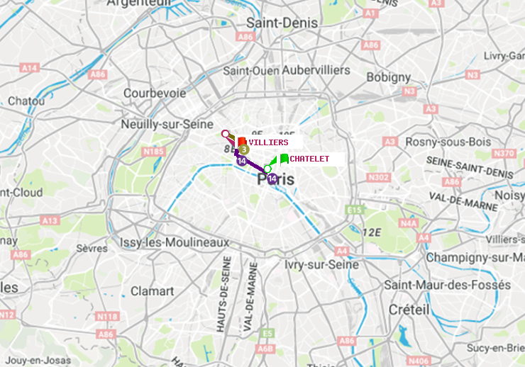 plan itinéraire ratp de Châtelet à Villiers