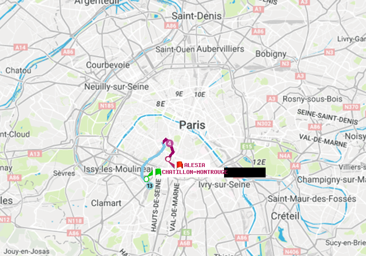 plan itinéraire ratp de Châtillon Montrouge à Alésia