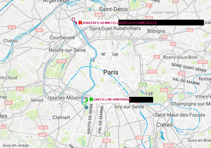 plan itinéraire ratp de Châtillon Montrouge à Asnieres-Gennevilliers Les Courtilles