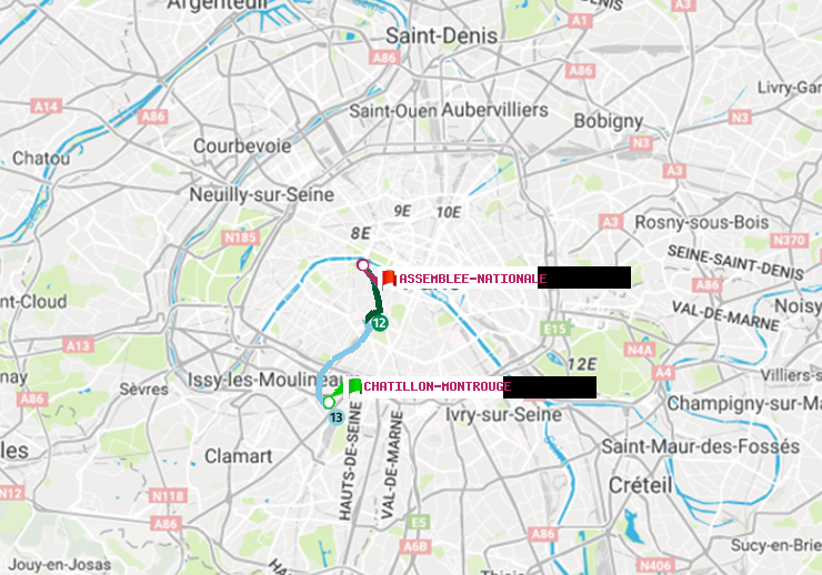 plan itinéraire ratp de Châtillon Montrouge à Assemblée Nationale