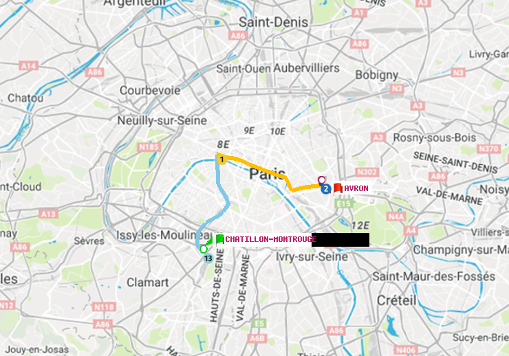 plan itinéraire ratp de Châtillon Montrouge à Avron