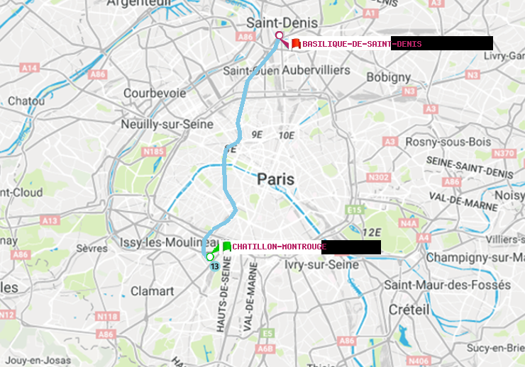 plan itinéraire ratp de Châtillon Montrouge à Basilique de Saint-Denis