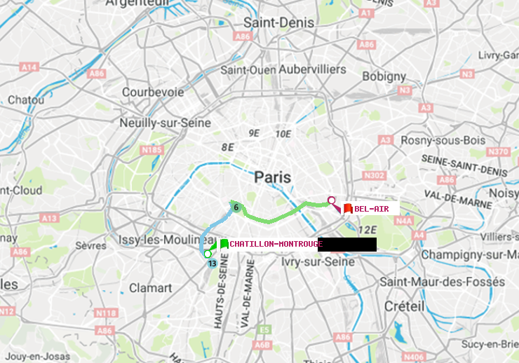 plan itinéraire ratp de Châtillon Montrouge à Bel-Air