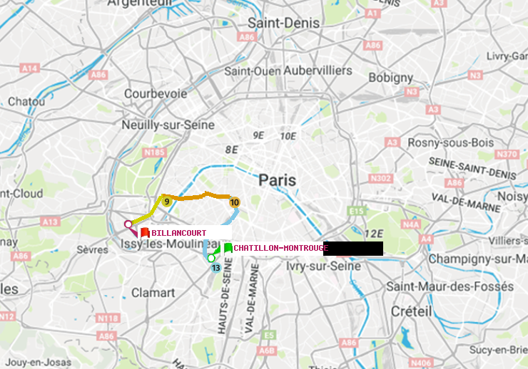 plan itinéraire ratp de Châtillon Montrouge à Billancourt