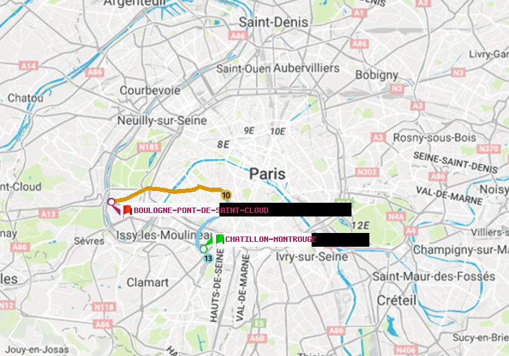 plan itinéraire ratp de Châtillon Montrouge à Boulogne Pont de Saint-Cloud