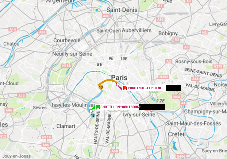 plan itinéraire ratp de Châtillon Montrouge à Cardinal-Lemoine