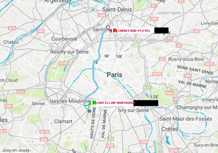 plan itinéraire ratp de Châtillon Montrouge à Carrefour-Pleyel