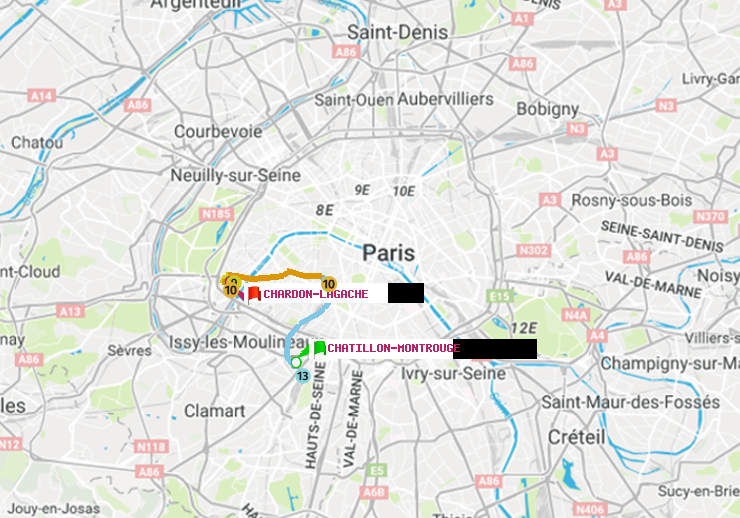 plan itinéraire ratp de Châtillon Montrouge à Chardon-Lagache