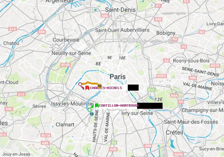 plan itinéraire ratp de Châtillon Montrouge à Charles Michels