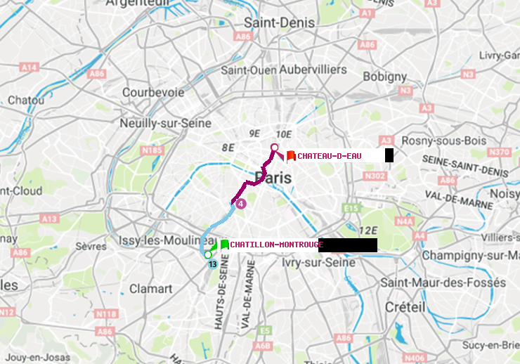 plan itinéraire ratp de Châtillon Montrouge à Château d