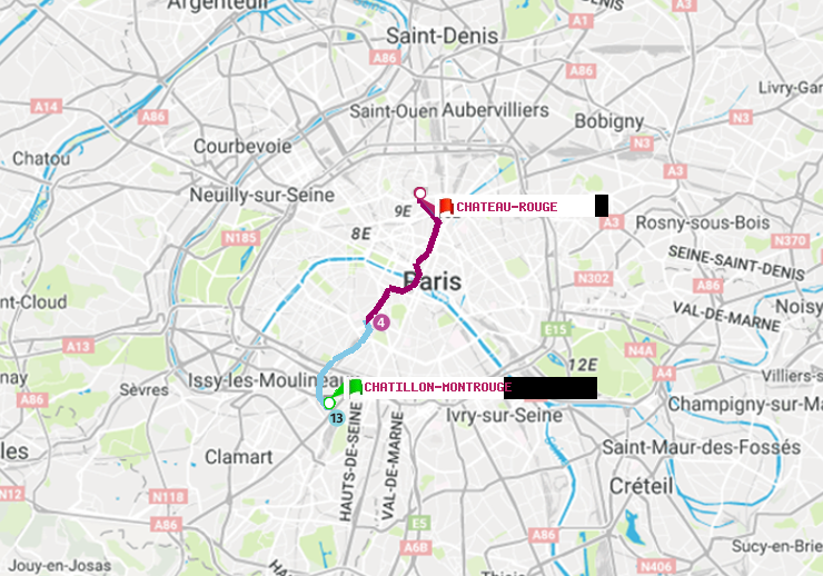 plan itinéraire ratp de Châtillon Montrouge à Château Rouge