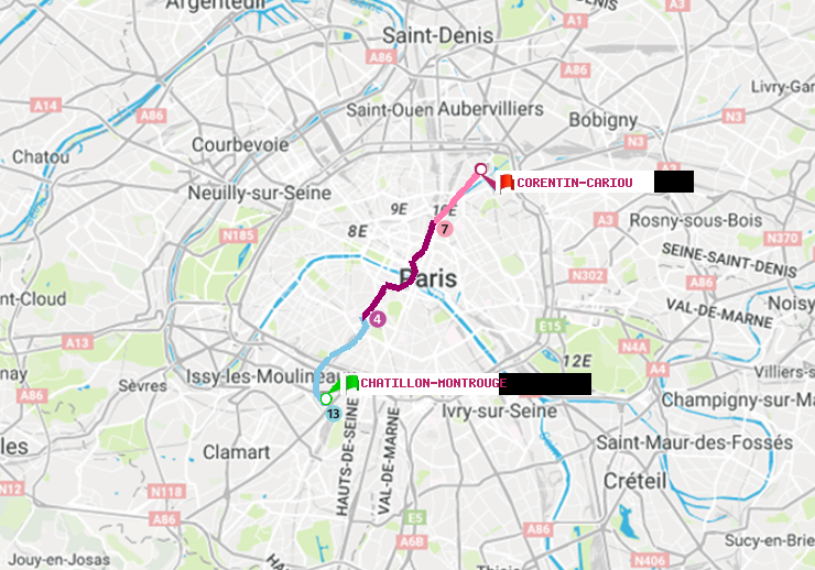 plan itinéraire ratp de Châtillon Montrouge à Corentin-Cariou