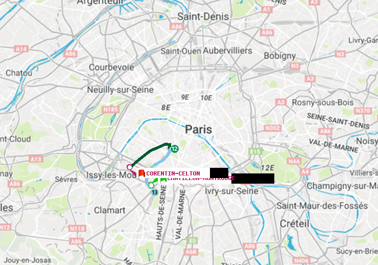plan itinéraire ratp de Châtillon Montrouge à Corentin-Celton