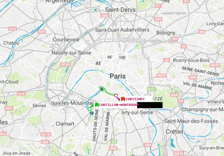 plan itinéraire ratp de Châtillon Montrouge à Corvisart