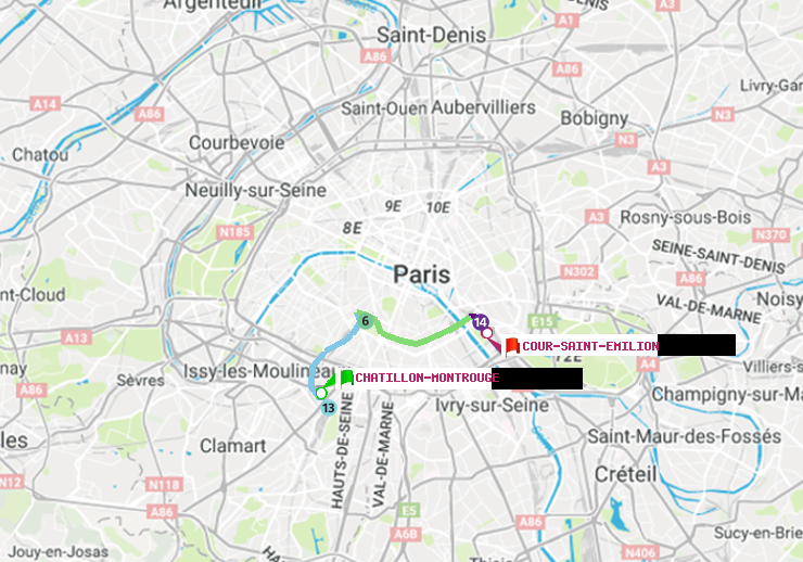 plan itinéraire ratp de Châtillon Montrouge à Cour Saint-Emilion