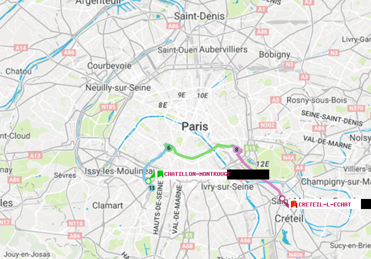 plan itinéraire ratp de Châtillon Montrouge à Créteil-L