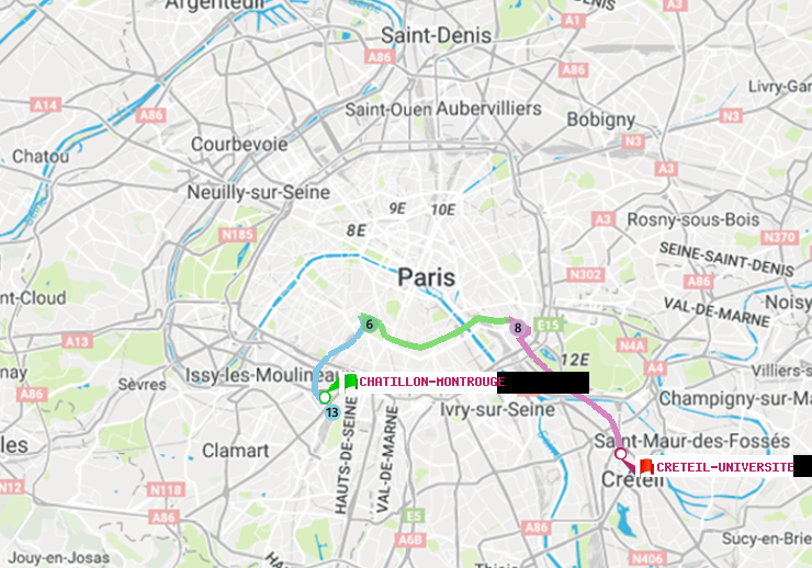 plan itinéraire ratp de Châtillon Montrouge à Créteil-Université