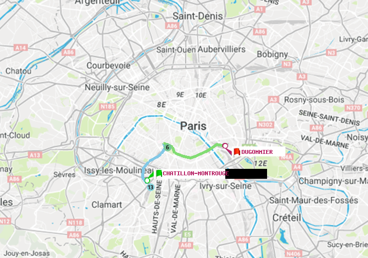 plan itinéraire ratp de Châtillon Montrouge à Dugommier