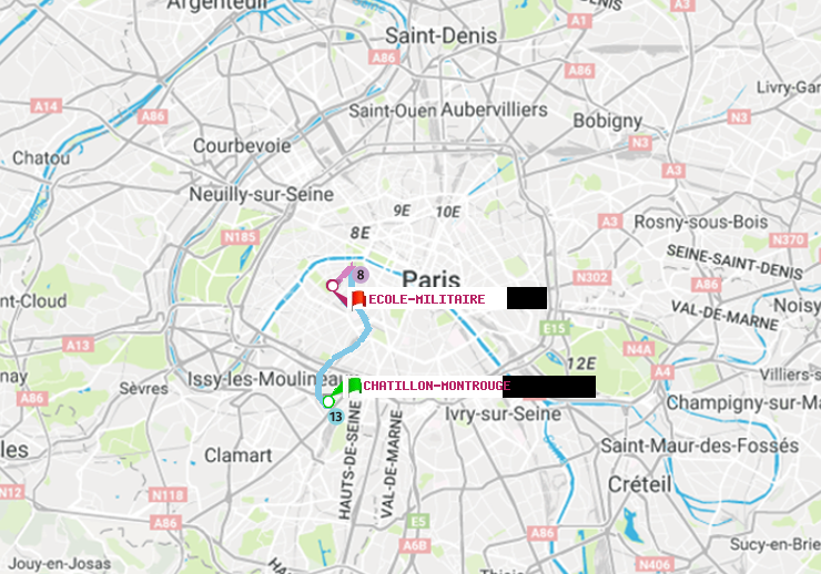plan itinéraire ratp de Châtillon Montrouge à Ecole Militaire