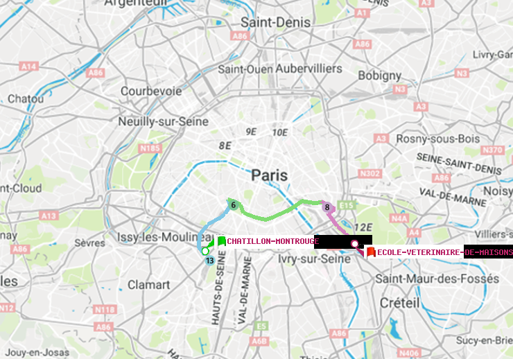 plan itinéraire ratp de Châtillon Montrouge à Ecole Vétérinaire de Maisons-Alfort