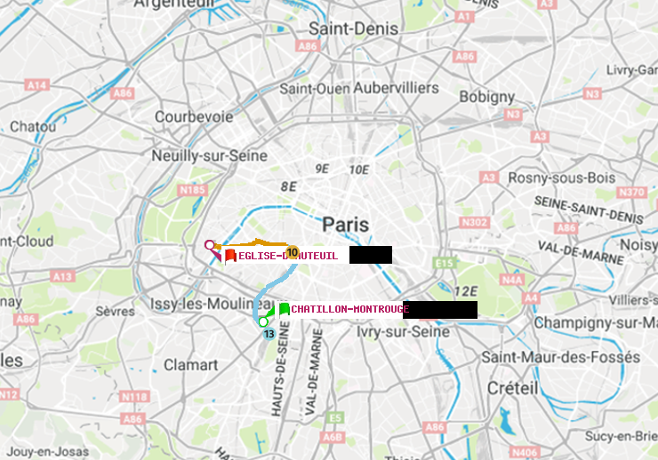 plan itinéraire ratp de Châtillon Montrouge à Eglise d