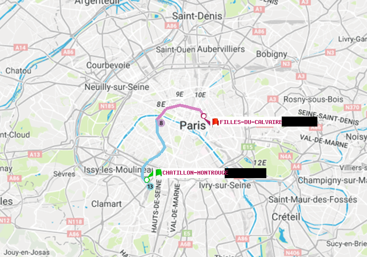 plan itinéraire ratp de Châtillon Montrouge à Filles du Calvaire