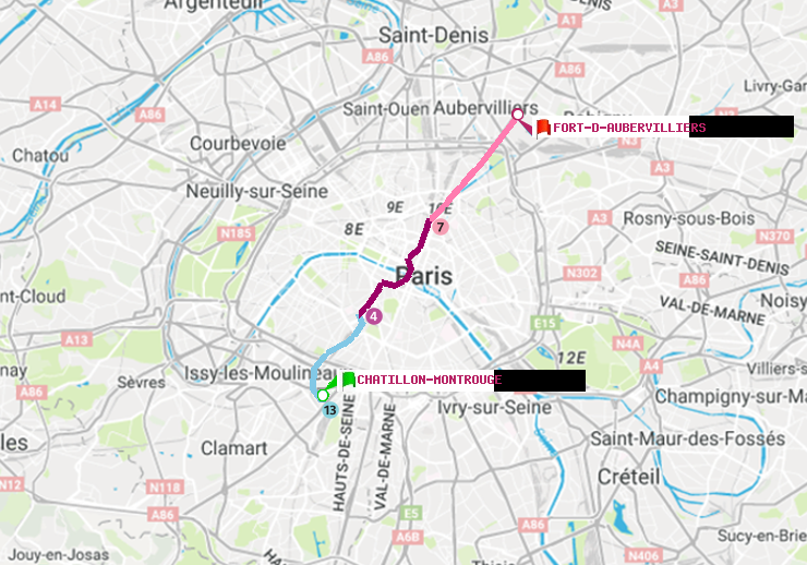 plan itinéraire ratp de Châtillon Montrouge à Fort d