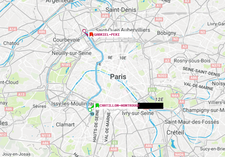 plan itinéraire ratp de Châtillon Montrouge à Gabriel-Péri