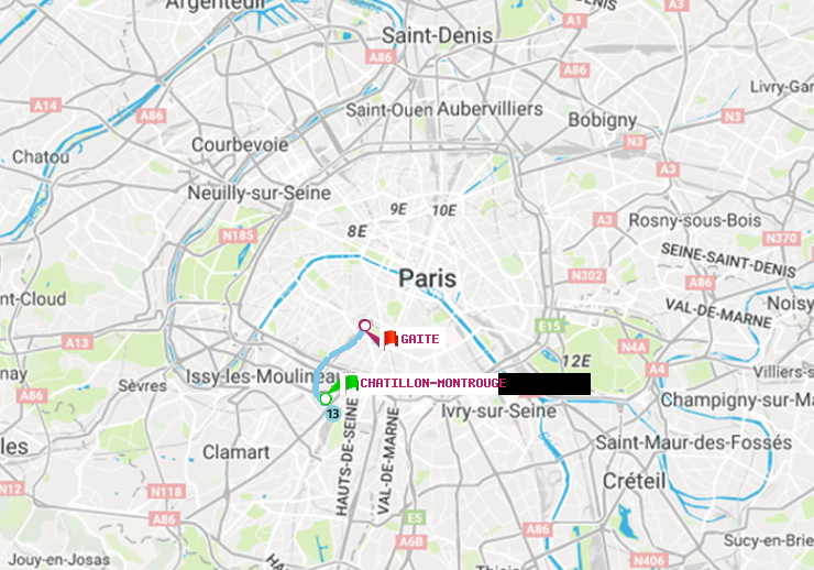 plan itinéraire ratp de Châtillon Montrouge à Gaité