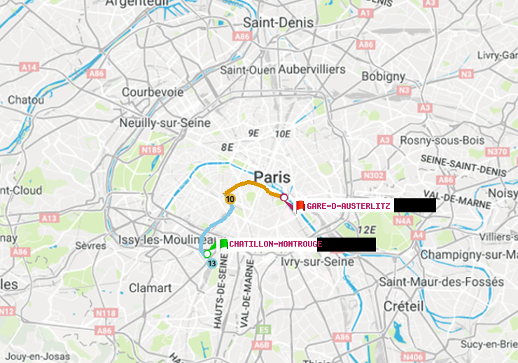 plan itinéraire ratp de Châtillon Montrouge à Gare d
