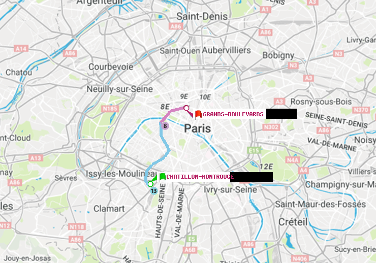 plan itinéraire ratp de Châtillon Montrouge à Grands Boulevards