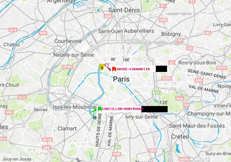 plan itinéraire ratp de Châtillon Montrouge à Havre-Caumartin