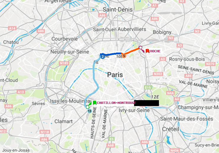 plan itinéraire ratp de Châtillon Montrouge à Hoche