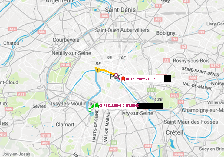 plan itinéraire ratp de Châtillon Montrouge à Hôtel de Ville