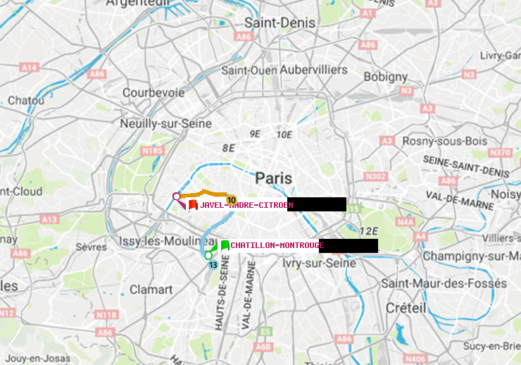 plan itinéraire ratp de Châtillon Montrouge à Javel-André-Citroen