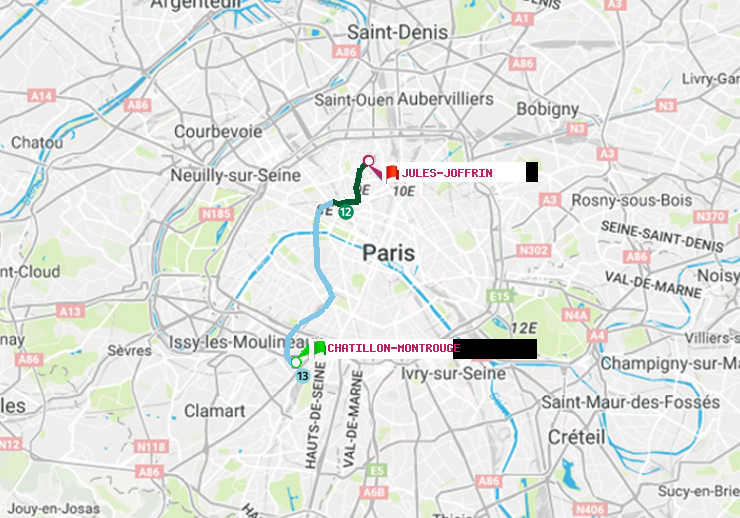 plan itinéraire ratp de Châtillon Montrouge à Jules Joffrin
