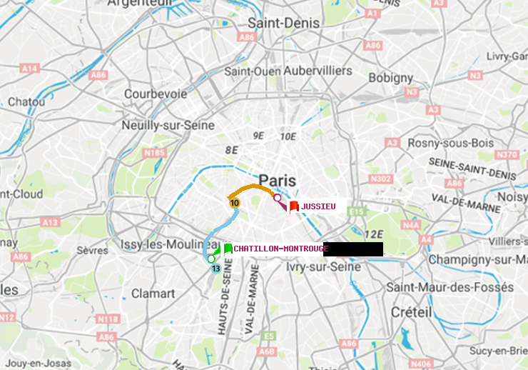plan itinéraire ratp de Châtillon Montrouge à Jussieu