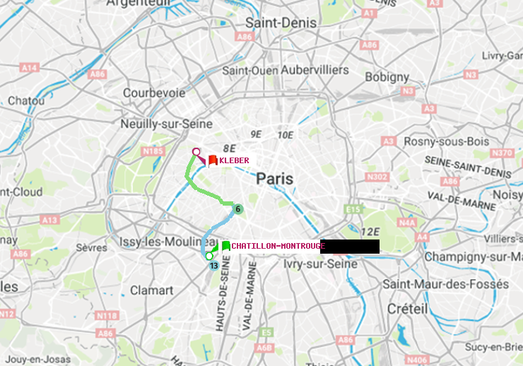 plan itinéraire ratp de Châtillon Montrouge à Kléber