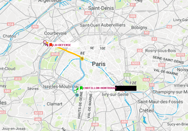 plan itinéraire ratp de Châtillon Montrouge à La Défense (Grande Arche)