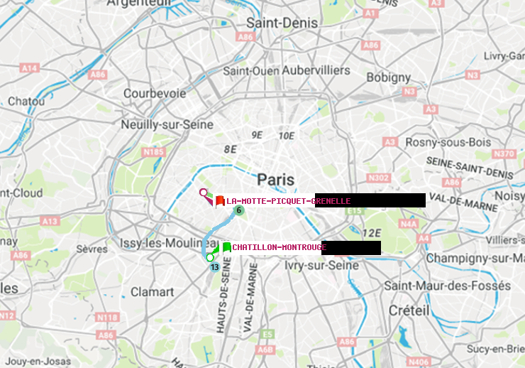 plan itinéraire ratp de Châtillon Montrouge à La Motte-Picquet-Grenelle