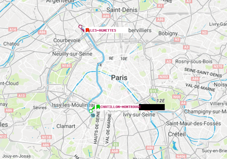 plan itinéraire ratp de Châtillon Montrouge à Les Agnettes