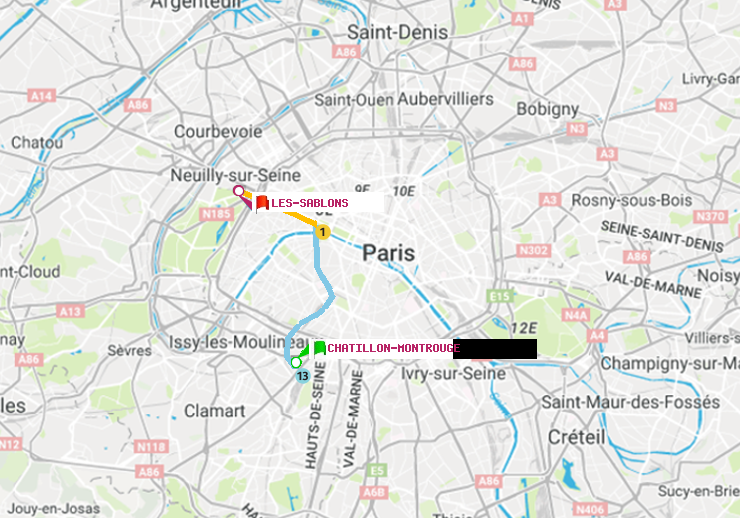 plan itinéraire ratp de Châtillon Montrouge à Les Sablons (Jardin d