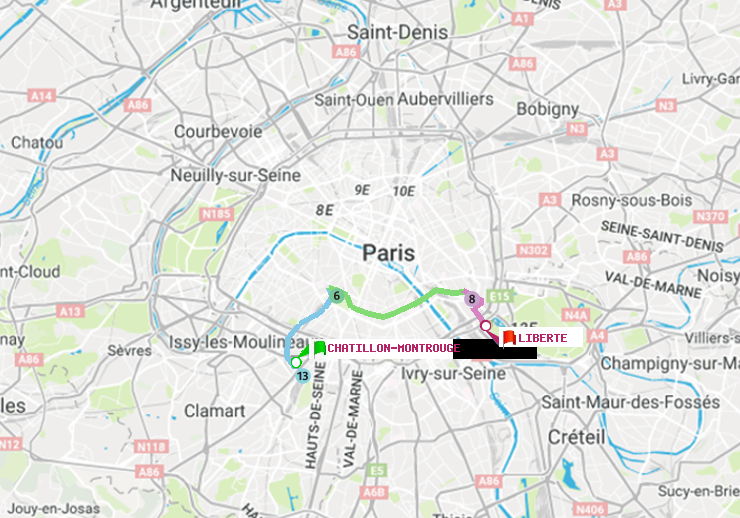 plan itinéraire ratp de Châtillon Montrouge à Liberté