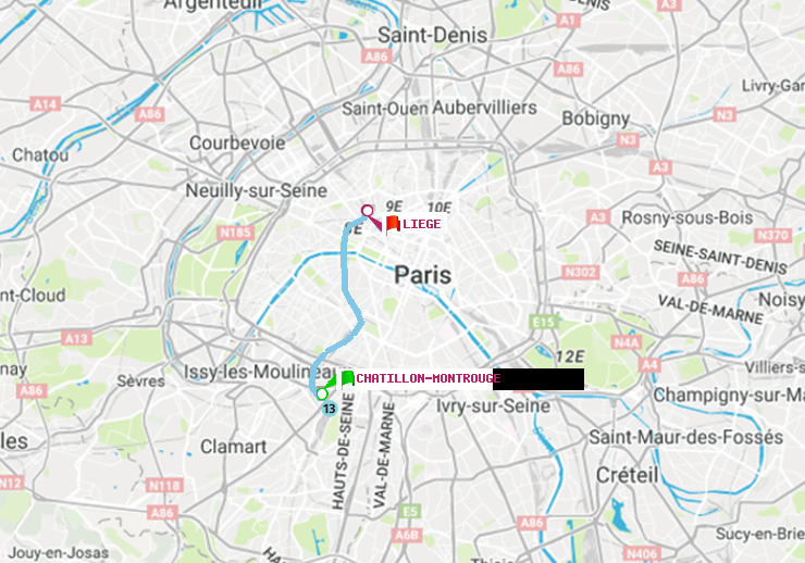 plan itinéraire ratp de Châtillon Montrouge à Liège