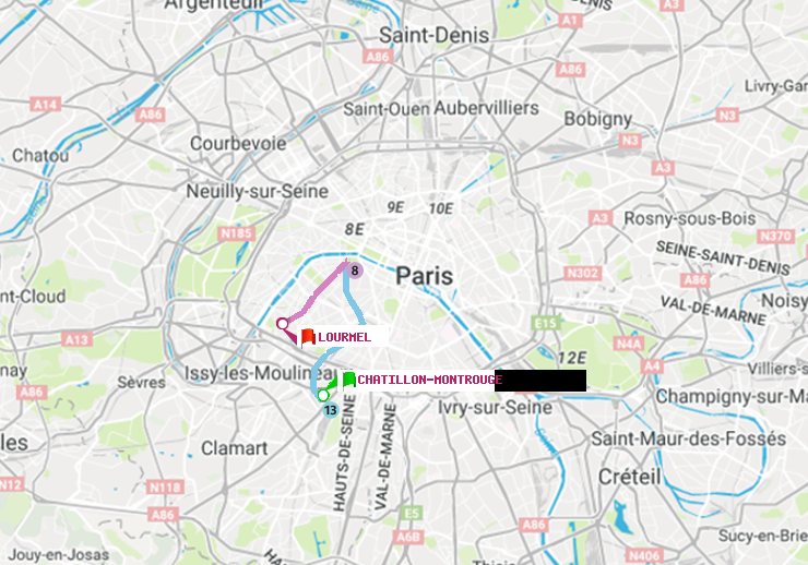 plan itinéraire ratp de Châtillon Montrouge à Lourmel