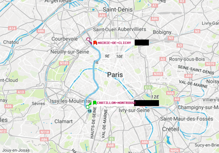 plan itinéraire ratp de Châtillon Montrouge à Mairie de Clichy