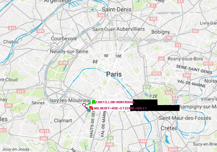 plan itinéraire ratp de Châtillon Montrouge à Malakoff-Rue Etienne Dolet