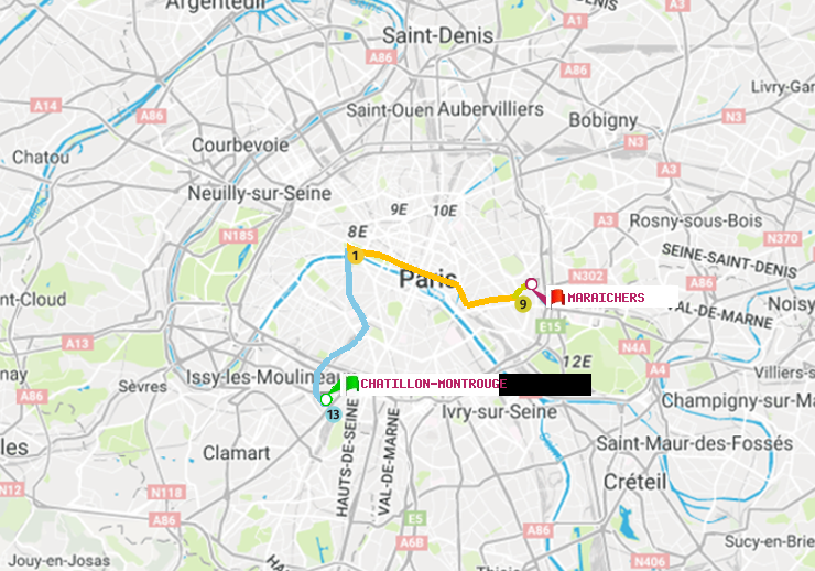 plan itinéraire ratp de Châtillon Montrouge à Maraichers