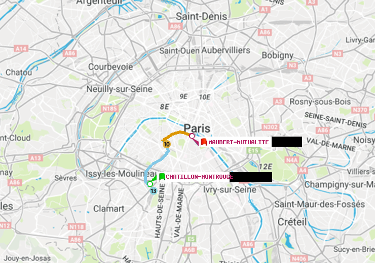 plan itinéraire ratp de Châtillon Montrouge à Maubert-Mutualité